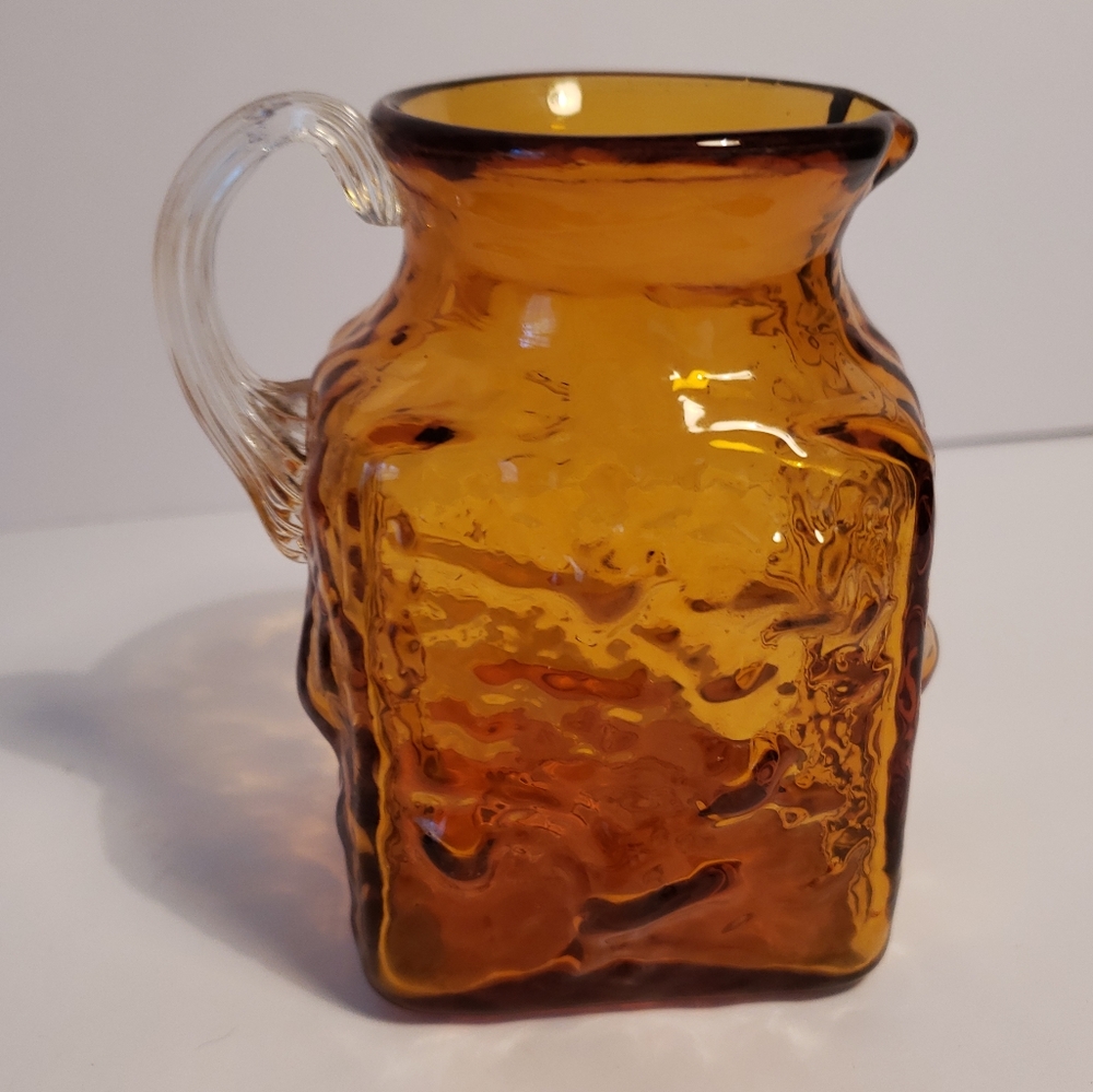 Pilgrim Amber Rock Crystal Nugate(nugget) Pattern glass small pitcher poly-sided